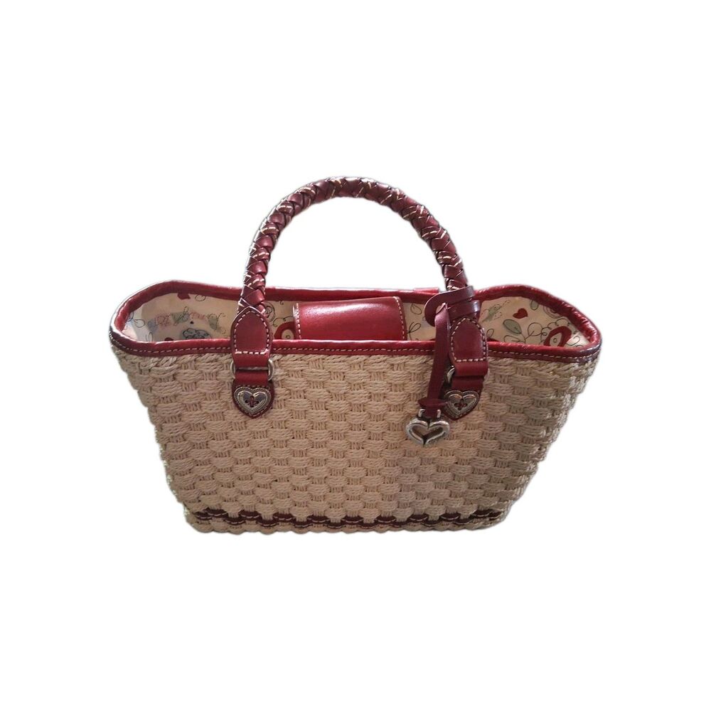 Brighton Basket Woven Soft Purse with Red Leather Trimming